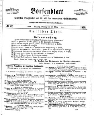 Börsenblatt für den deutschen Buchhandel Montag 16. März 1868