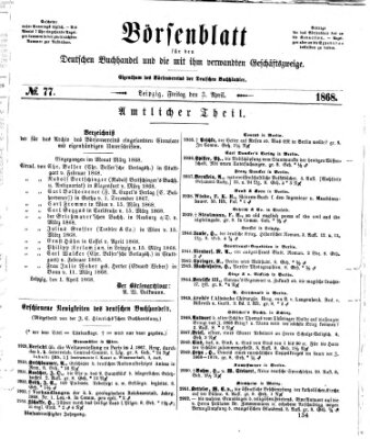 Börsenblatt für den deutschen Buchhandel Freitag 3. April 1868