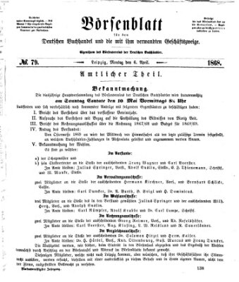 Börsenblatt für den deutschen Buchhandel Montag 6. April 1868