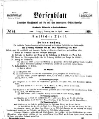 Börsenblatt für den deutschen Buchhandel Dienstag 14. April 1868