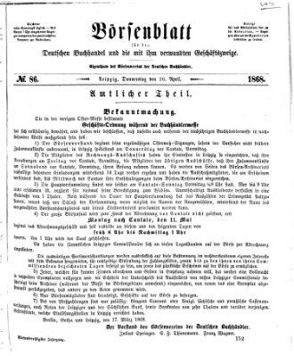 Börsenblatt für den deutschen Buchhandel Donnerstag 16. April 1868