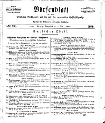Börsenblatt für den deutschen Buchhandel Samstag 2. Mai 1868