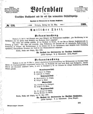 Börsenblatt für den deutschen Buchhandel Freitag 22. Mai 1868