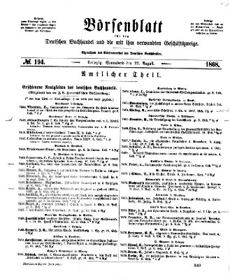 Börsenblatt für den deutschen Buchhandel Samstag 22. August 1868