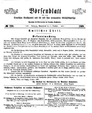 Börsenblatt für den deutschen Buchhandel Samstag 3. Oktober 1868