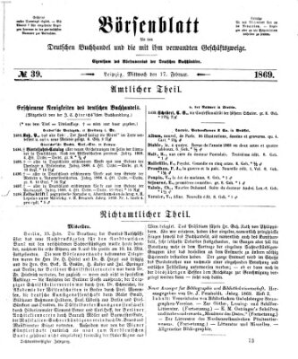 Börsenblatt für den deutschen Buchhandel Mittwoch 17. Februar 1869