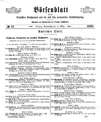 Börsenblatt für den deutschen Buchhandel Donnerstag 11. März 1869