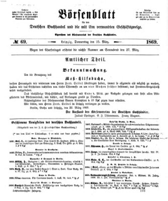 Börsenblatt für den deutschen Buchhandel Donnerstag 25. März 1869