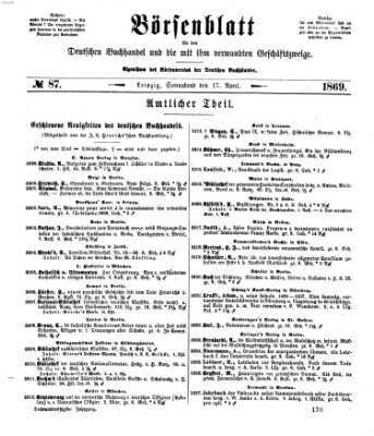 Börsenblatt für den deutschen Buchhandel Samstag 17. April 1869