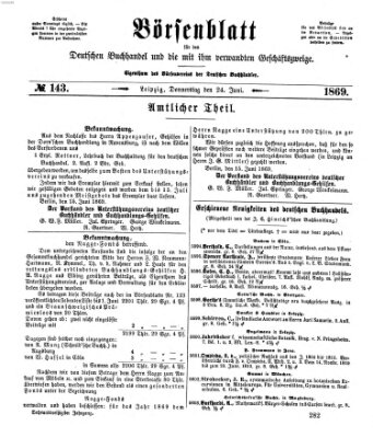 Börsenblatt für den deutschen Buchhandel Donnerstag 24. Juni 1869