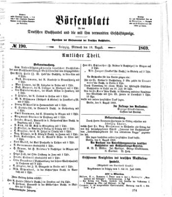 Börsenblatt für den deutschen Buchhandel Mittwoch 18. August 1869