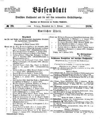 Börsenblatt für den deutschen Buchhandel Samstag 5. Februar 1870