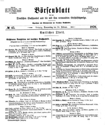 Börsenblatt für den deutschen Buchhandel Donnerstag 24. Februar 1870
