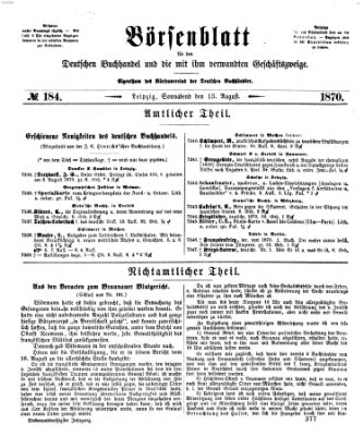 Börsenblatt für den deutschen Buchhandel Samstag 13. August 1870