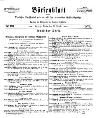 Börsenblatt für den deutschen Buchhandel Montag 22. August 1870