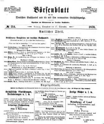 Börsenblatt für den deutschen Buchhandel Samstag 17. September 1870