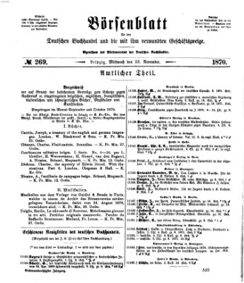 Börsenblatt für den deutschen Buchhandel Mittwoch 23. November 1870