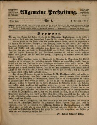 Allgemeine Preß-Zeitung Dienstag 2. Januar 1844