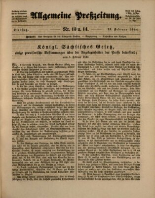 Allgemeine Preß-Zeitung Dienstag 13. Februar 1844