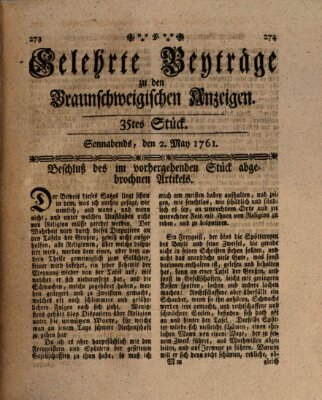 Braunschweigische Anzeigen Samstag 2. Mai 1761