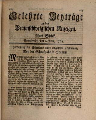Braunschweigische Anzeigen Samstag 6. April 1765