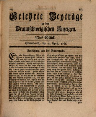Braunschweigische Anzeigen Samstag 12. April 1766