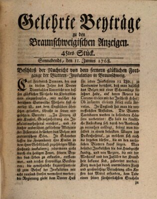 Braunschweigische Anzeigen Samstag 11. Juni 1768