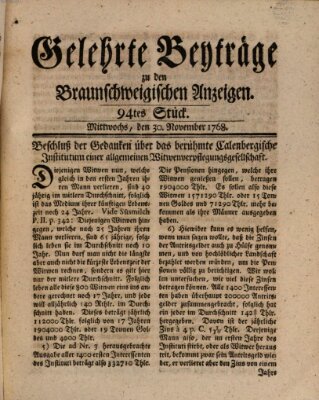 Braunschweigische Anzeigen Mittwoch 30. November 1768