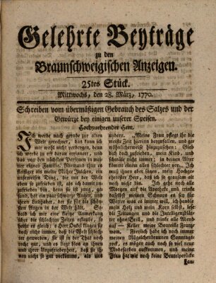 Braunschweigische Anzeigen Mittwoch 28. März 1770
