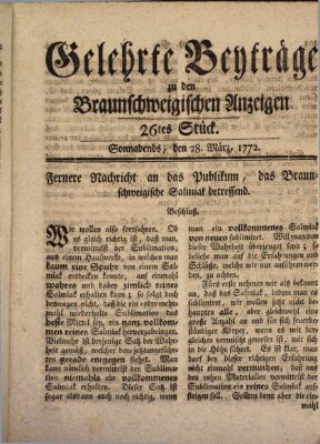 Braunschweigische Anzeigen Samstag 28. März 1772