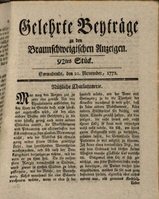 Braunschweigische Anzeigen Samstag 21. November 1772