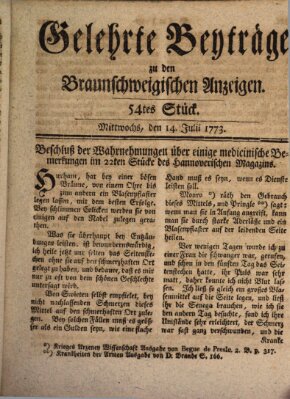 Braunschweigische Anzeigen Mittwoch 14. Juli 1773
