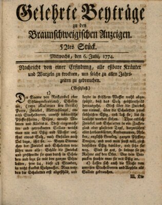 Braunschweigische Anzeigen Mittwoch 6. Juli 1774