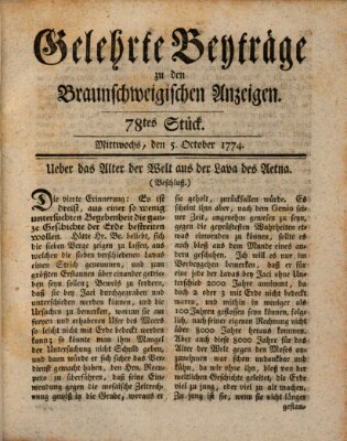 Braunschweigische Anzeigen Mittwoch 5. Oktober 1774