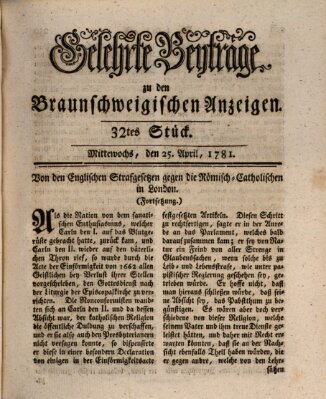 Braunschweigische Anzeigen Mittwoch 25. April 1781