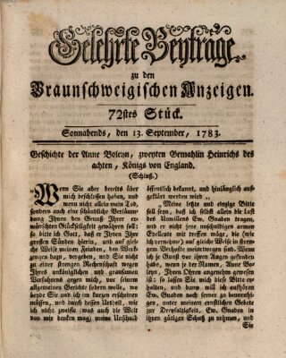 Braunschweigische Anzeigen Samstag 13. September 1783