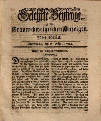 Braunschweigische Anzeigen Mittwoch 17. März 1784