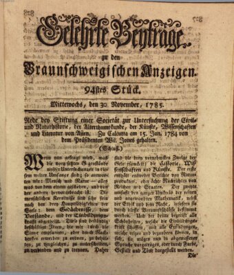 Braunschweigische Anzeigen Mittwoch 30. November 1785