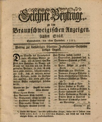 Braunschweigische Anzeigen Samstag 1. Dezember 1787