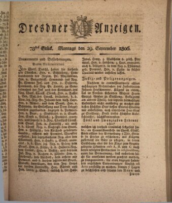 Dresdner Anzeigen Montag 29. September 1806
