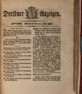 Dresdner Anzeigen Mittwoch 10. Juni 1807