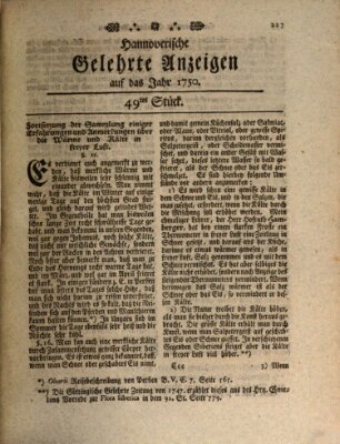 Hannoverische gelehrte Anzeigen (Hannoversche Anzeigen) Montag 14. Dezember 1750