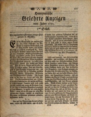 Hannoverische gelehrte Anzeigen (Hannoversche Anzeigen) Freitag 1. Januar 1751