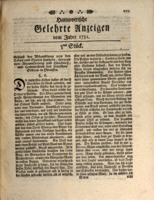 Hannoverische gelehrte Anzeigen (Hannoversche Anzeigen) Freitag 15. Januar 1751