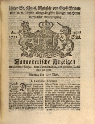 Hannoversche Anzeigen Montag 10. Mai 1751