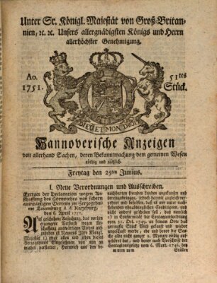 Hannoversche Anzeigen Freitag 25. Juni 1751