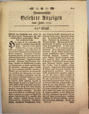 Hannoverische gelehrte Anzeigen (Hannoversche Anzeigen) Freitag 13. August 1751