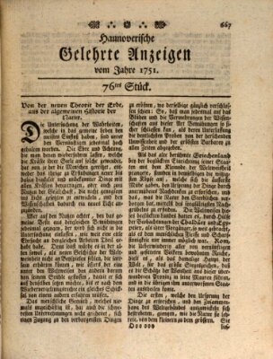 Hannoverische gelehrte Anzeigen (Hannoversche Anzeigen) Montag 20. September 1751