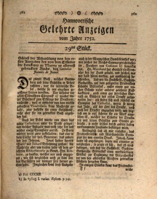 Hannoverische gelehrte Anzeigen (Hannoversche Anzeigen) Montag 10. April 1752