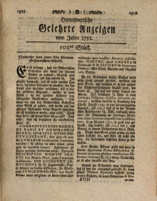 Hannoverische gelehrte Anzeigen (Hannoversche Anzeigen) Freitag 22. Dezember 1752